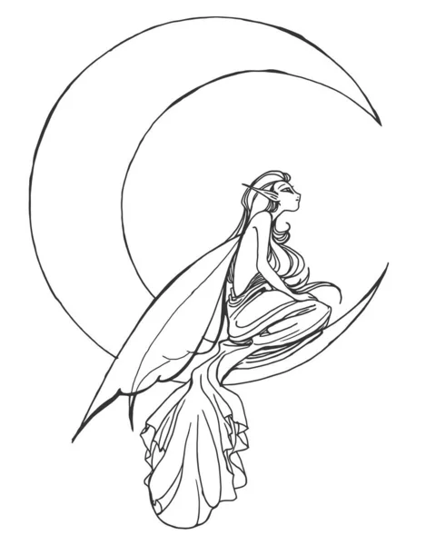 Красива Дівчина Ельф Місяці Векторна Ілюстрація — стоковий вектор