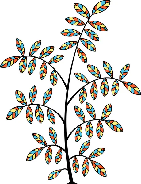Branche Arbre Gribouillis Dessinée Main Avec Des Feuilles Colorées Isolées — Image vectorielle