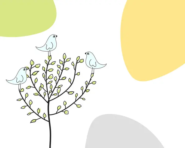 Vektorillustration Der Vögel Einem Baum — Stockvektor