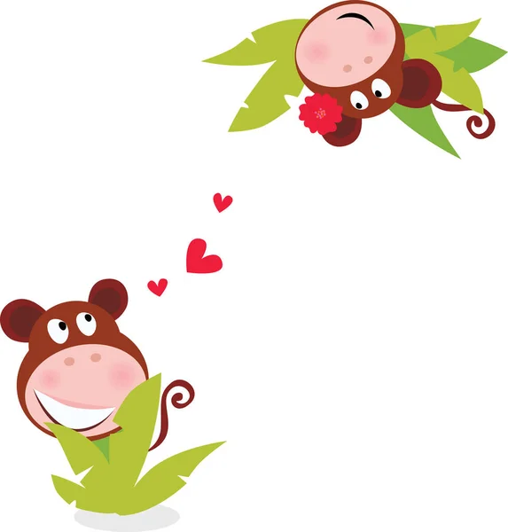 Vector Illustration Two Cartoon Monkeys Love — Stock Vector