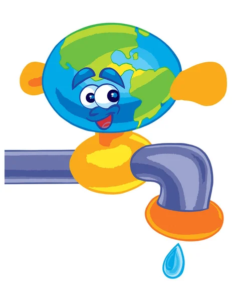 World Planet Earth Water Tap Water Concept — Stock Vector