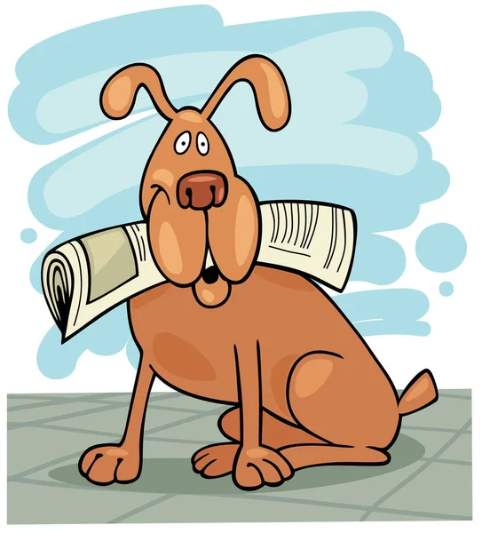 Zeichentrickfigur Eines Hundes Mit Zeitung — Stockvektor