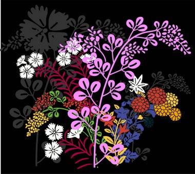 çiçekler ve yapraklar, vektör illüstrasyonu