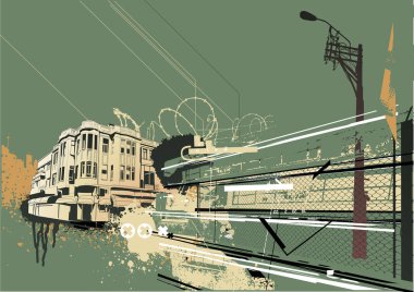 Grunge kentsel manzara, vektör illüstrasyonu