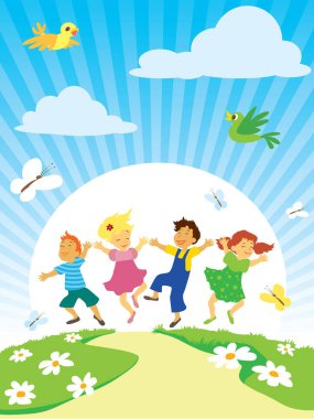 Yeşil çayırda mutlu bir aile