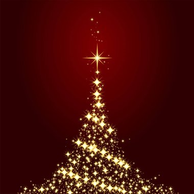 Karanlık arka planda yıldızlı bir noel ağacı. vektör illüstrasyonu