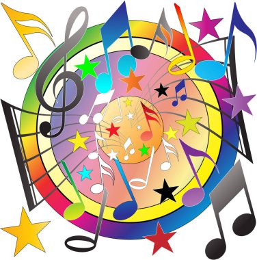 Müzik notaları ve yıldızlı vektör çizimi