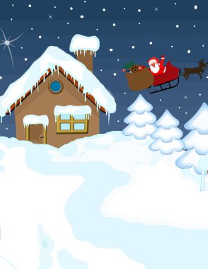 Çizgi film Noel Baba kızağında hediyeler var.