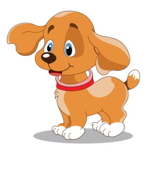 Beyaz arka planda izole edilmiş şirin küçük köpek çizgi film çizimleri.