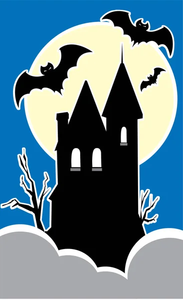 Silhouette Castello Luna Pipistrelli Sfondo Halloween — Vettoriale Stock