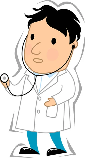 身穿制服手持听诊器的卡通医生 — 图库矢量图片