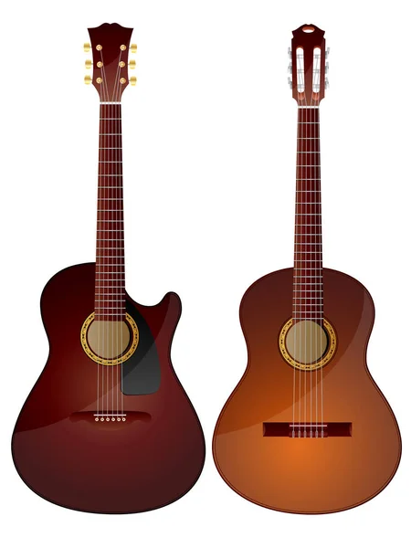 孤立的白色背景上的两个声学吉他 — 图库矢量图片
