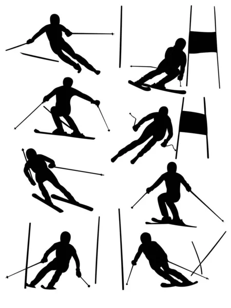 Jeu Silhouettes Ski Illustration Vectorielle — Image vectorielle