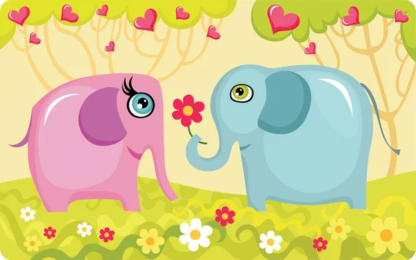 Two Cute Elephants Cartoon — Stock Vector