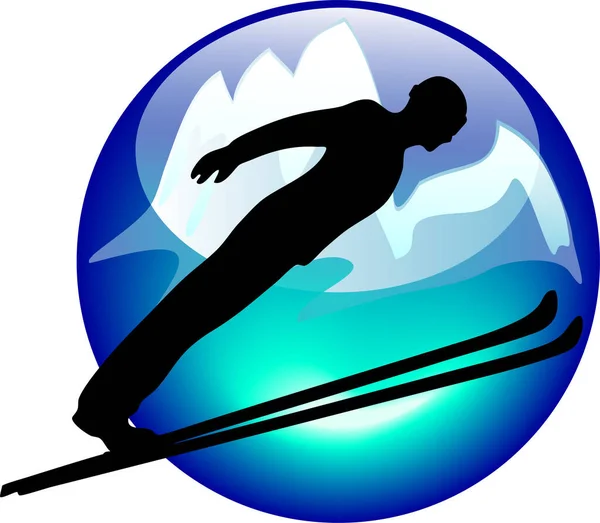 Silhueta Esquiador Ilustração Vetorial Azul — Vetor de Stock