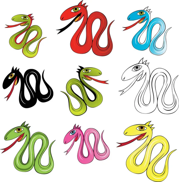 Vector Conjunto Coloridas Serpientes Dibujos Animados — Archivo Imágenes Vectoriales