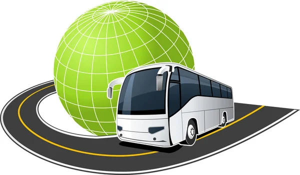 緑色の地球とバスについてのベクターイラスト — ストックベクタ