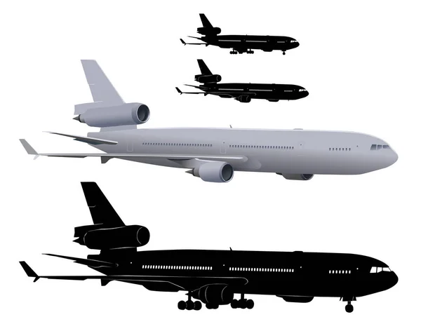 Векторный Набор Самолетов Реактивных Изолированных Белом Фоне — стоковый вектор