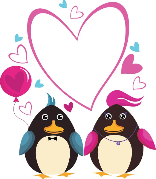 かわいいペンギンとバレンタインデーカード — ストックベクタ