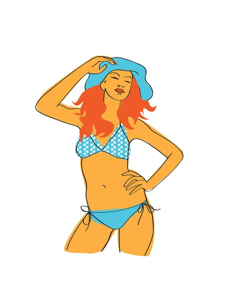 Schöne Junge Frau Bikini Mit Hut — Stockvektor