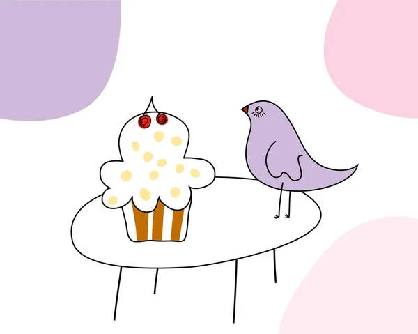 Illustration Vectorielle Oiseau Cupcake — Image vectorielle