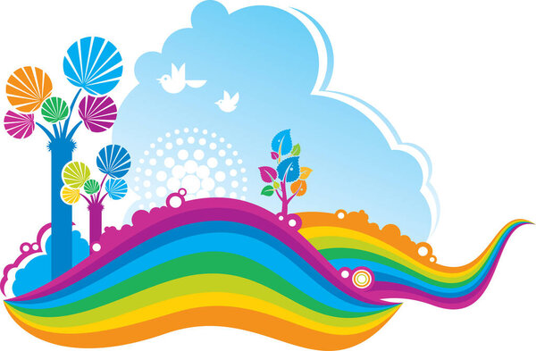rainbow and clouds background
