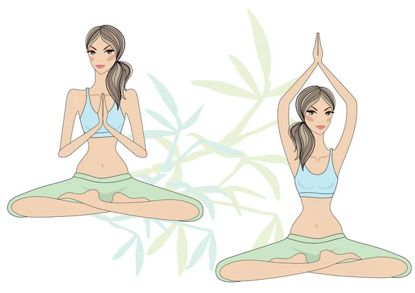Illustration Einer Jungen Frau Beim Yoga — Stockvektor