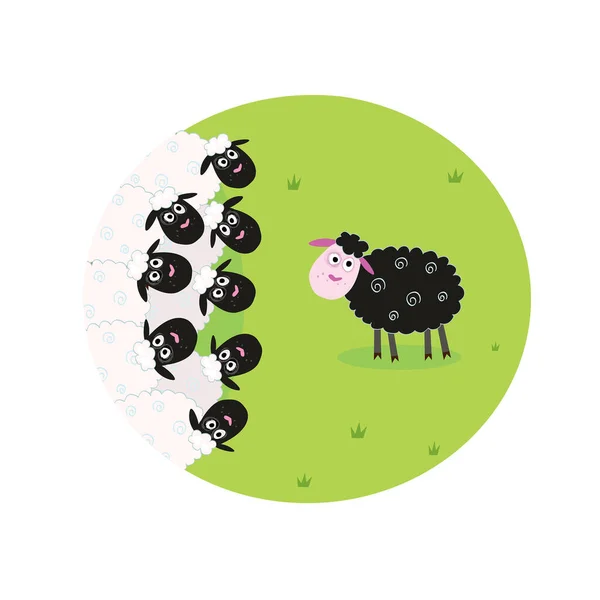 Μαύρο Και Άσπρο Πρόβατα Στο Γρασίδι Διανυσματική Απεικόνιση Απλό Σχέδιο — Διανυσματικό Αρχείο