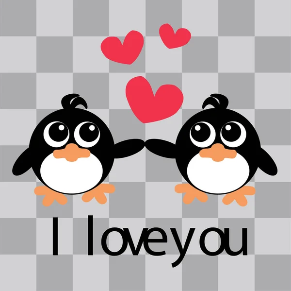 Słodkie Pingwiny Miłość Serca Kreskówki — Wektor stockowy