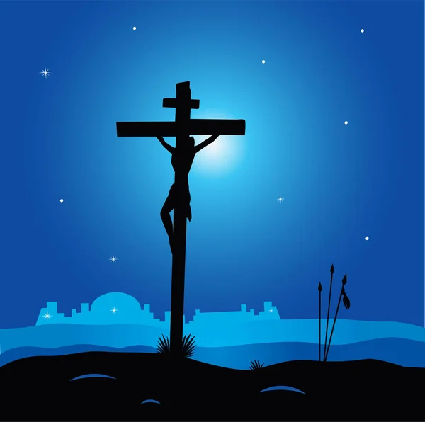Vector Illustration Crucifix Cross Cross Night — Stock Vector