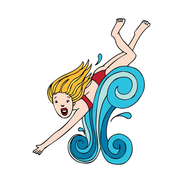Girl Jumping Water — Stock Vector