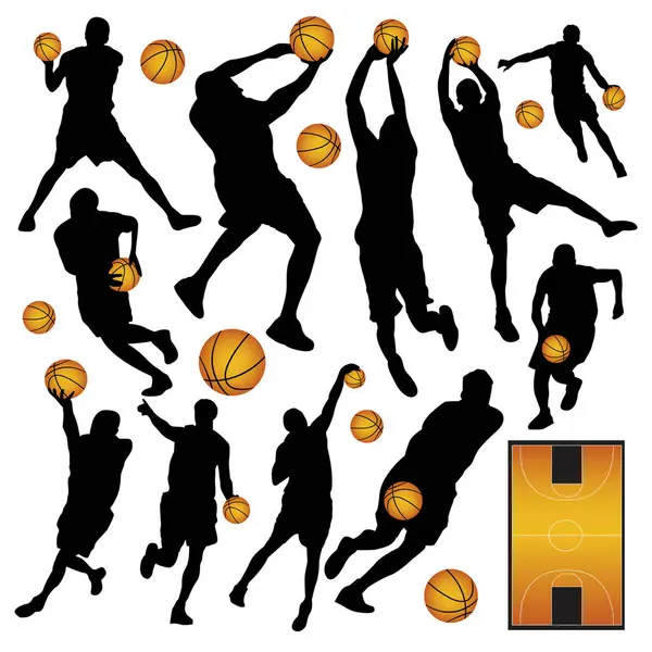 バスケットボール選手とのバスケットボールの背景のベクトルイラスト — ストックベクタ