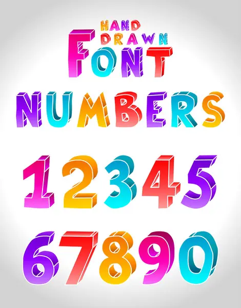 Kleurrijke Hand Getrokken Nummers Vectorillustratie — Stockvector
