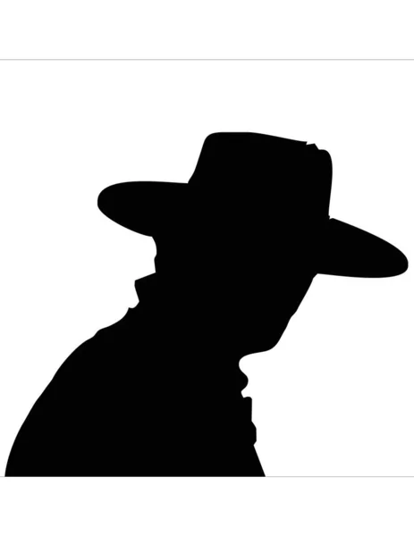 Silhouette Eines Mannes Mit Hut Vor Weißem Hintergrund — Stockvektor