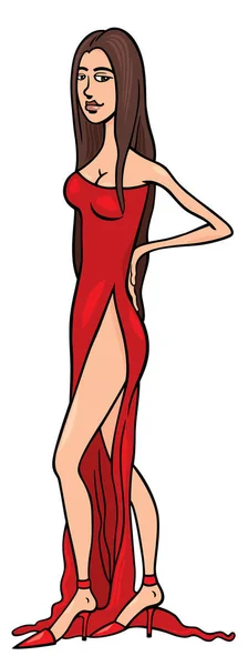 Mujer Vestido Rojo Vector Ilustración — Vector de stock