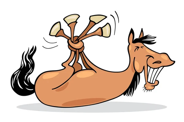 Ilustracja Kreskówki Zabawny Koń Podłodze — Wektor stockowy