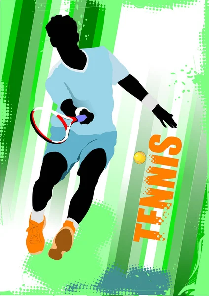 アクションベクトルイラストのテニスプレーヤー — ストックベクタ