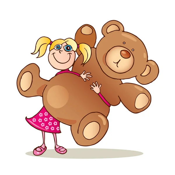 Teddybär Und Mädchen Vektor Illustration — Stockvektor