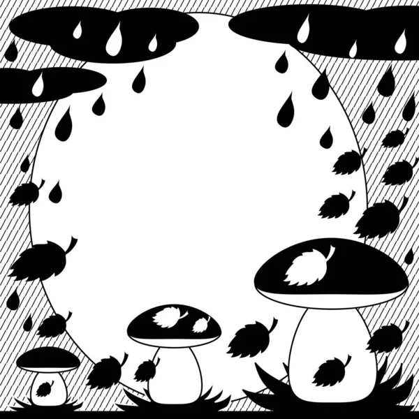 Champignon Dessin Animé Noir Blanc Illustration — Image vectorielle