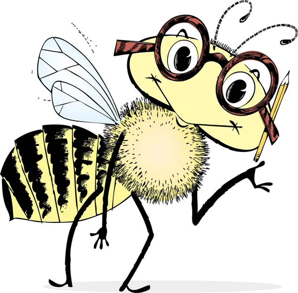 Cartoon Illustration Einer Lustigen Biene Mit Brille Auf Weißem Hintergrund — Stockvektor