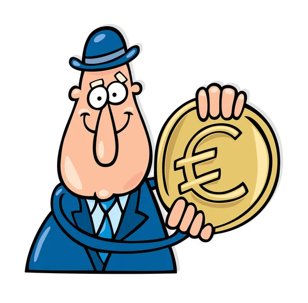 拿着硬币的滑稽卡通人物 — 图库矢量图片