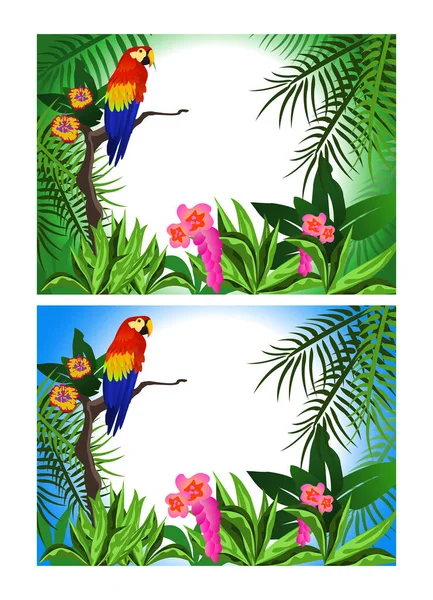 Sztandar Tropikalnymi Kwiatami Papugami — Wektor stockowy