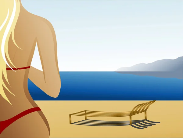 Mujer Playa Con Mar — Archivo Imágenes Vectoriales
