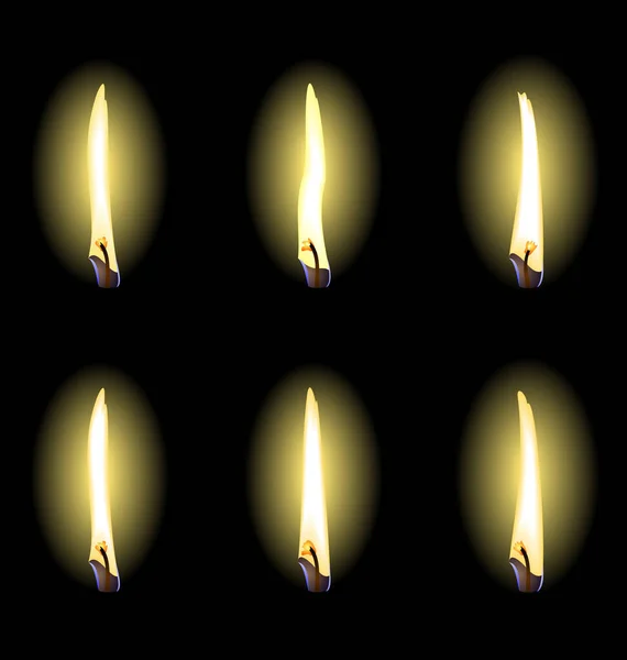 Fósforo Encendido Con Seis Ángulos Diferentes Llama — Archivo Imágenes Vectoriales