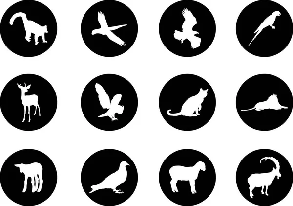 黒と白の9つの動物のアイコンのセット — ストックベクタ