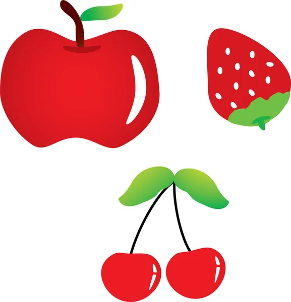 Une Pomme Rouge Une Fraise Avec Une Feuille Verte — Image vectorielle