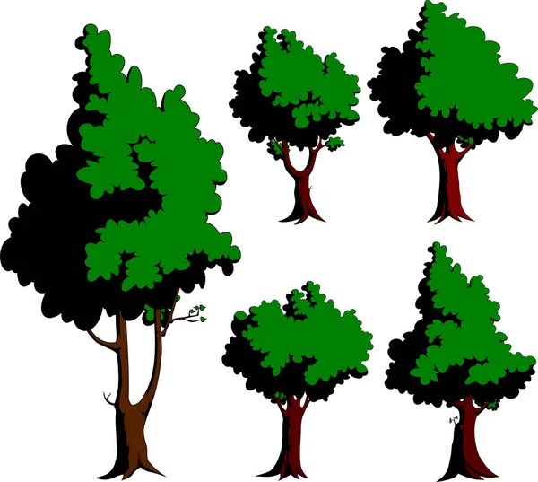 Ikony Stromů Nastavené Bílém Pozadí Ilustrace — Stockový vektor
