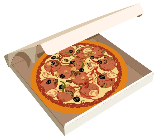 Beyaz Arka Planda Izole Edilmiş Kutuda Pizza — Stok Vektör
