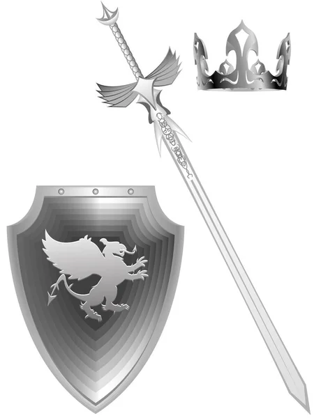 Bouclier Épée Couronne Chevalier Médiéval — Image vectorielle