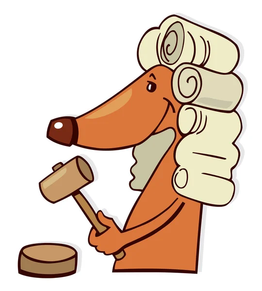 Kreslený Postava Psa Soudce Kladivem — Stockový vektor